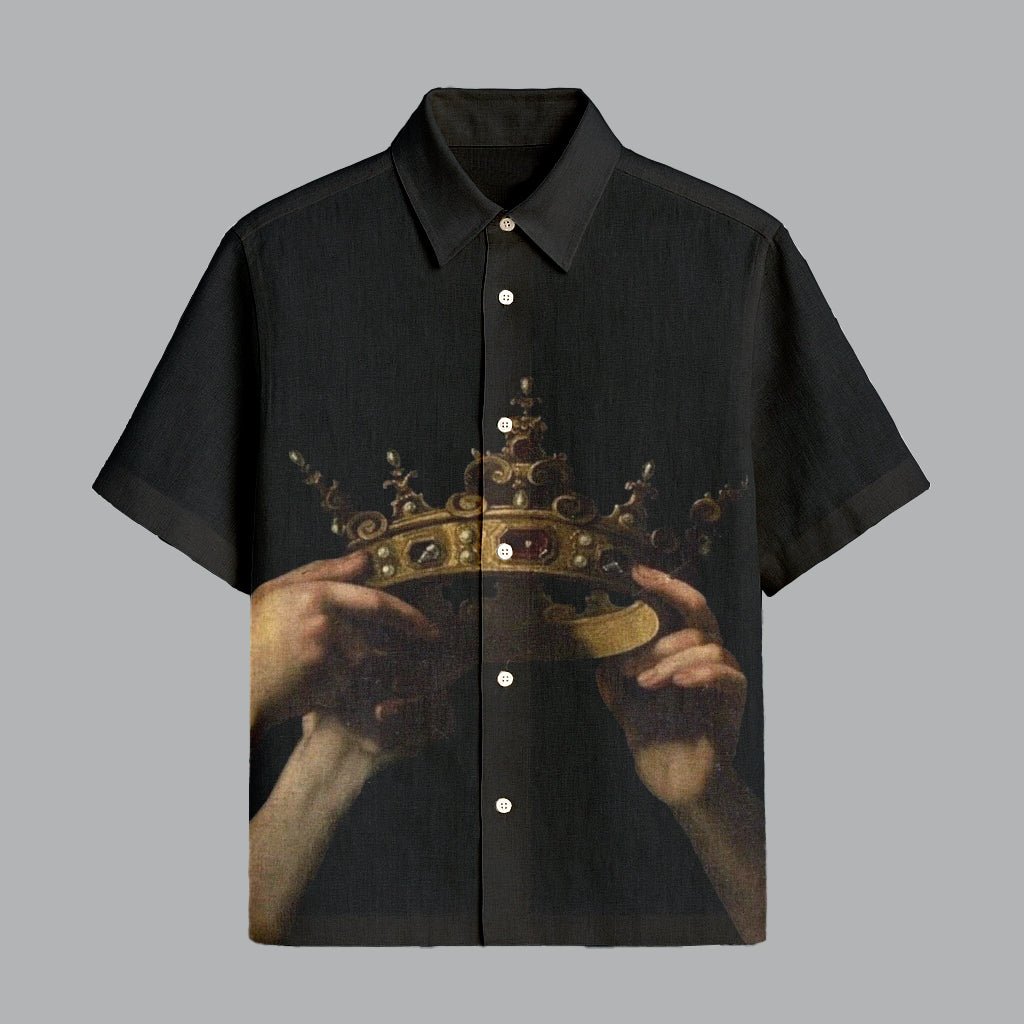 111.jpg Black Crown Printed Half Sleeve Shirt for Men Royal Street Style Outfit - Image 1