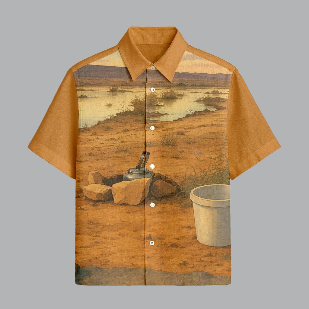 130.jpg Mustard Printed Half Sleeve Shirt for Men Trendy Streetwear Fashion - Image 1