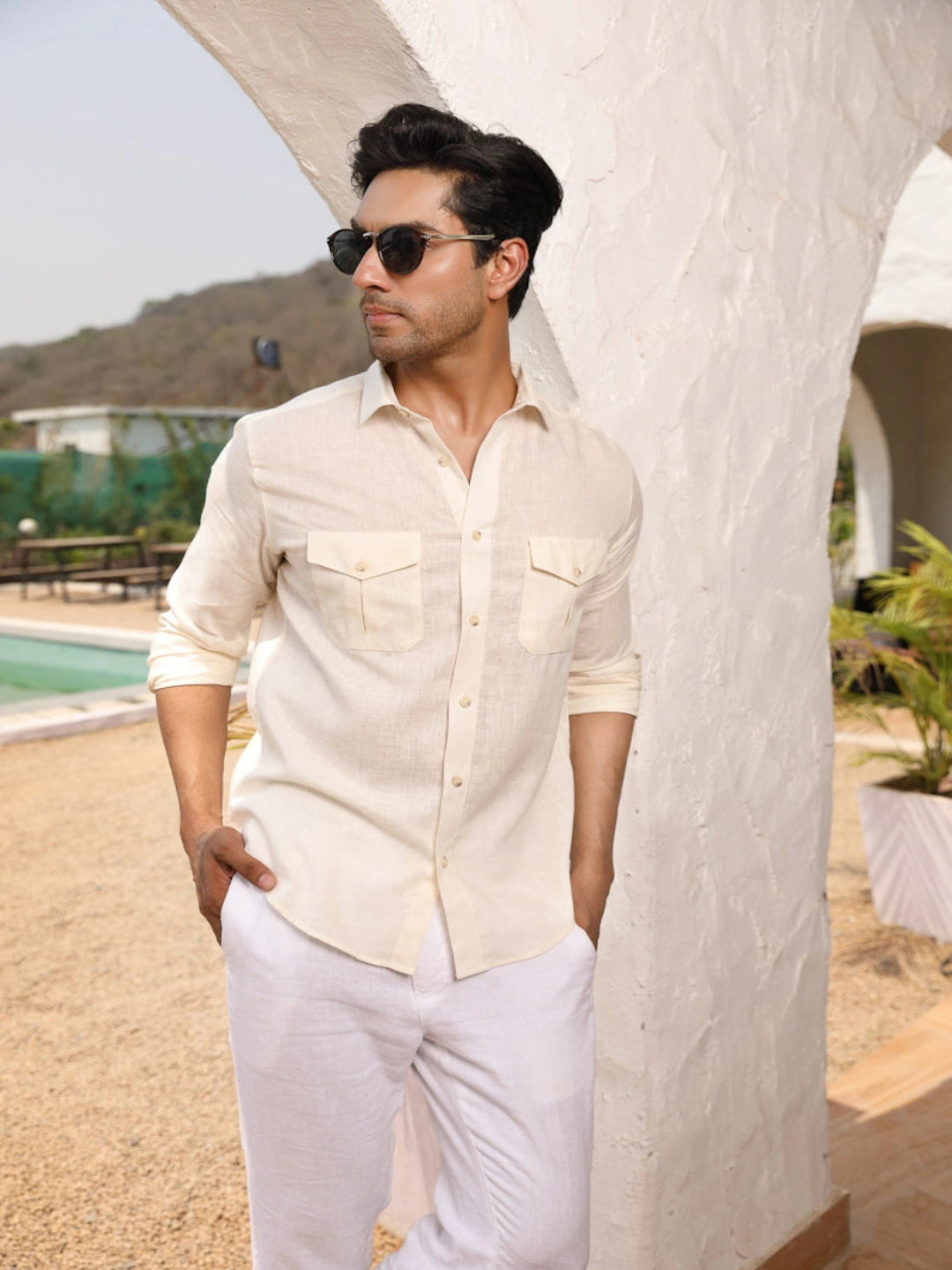 1A7A7292.jpg Bavarian Cream Linen Cotton Soft Neutral Casual Shirt - Image 1