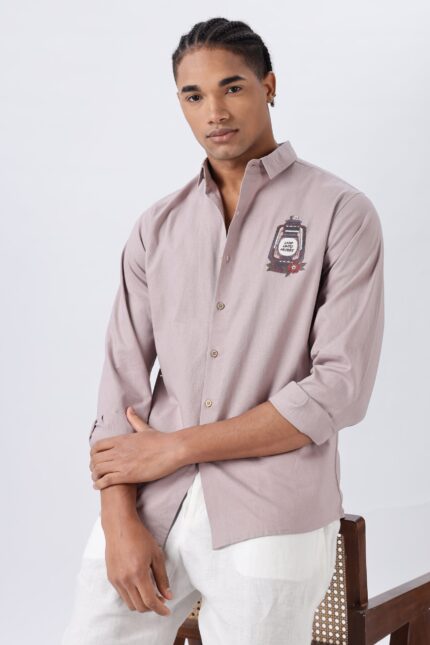 Oslo Pink Lamp Minimal Art Embroidered Shirt