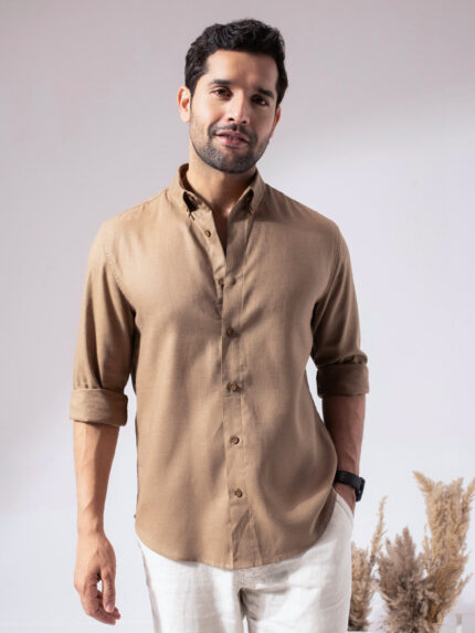 Brown Pre-Washed Linen Blend Timeless Casual Wear Shirt