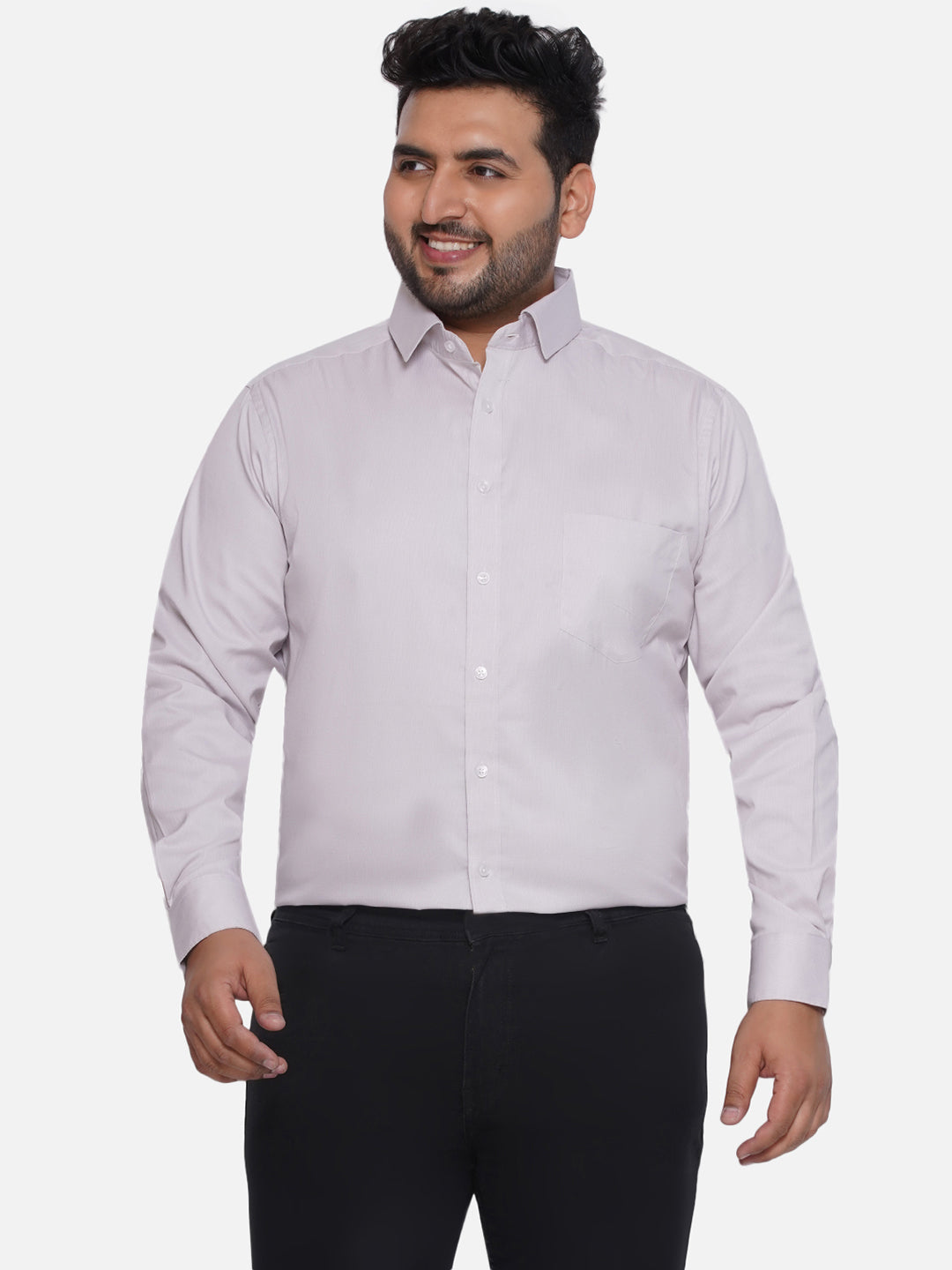 1_47636e4c-5388-40ba-8e92-9edb07511dbb.jpg Plus Size Men Comfort Fit Cream Solid Pure Cotton Casual Shirt - Image 1