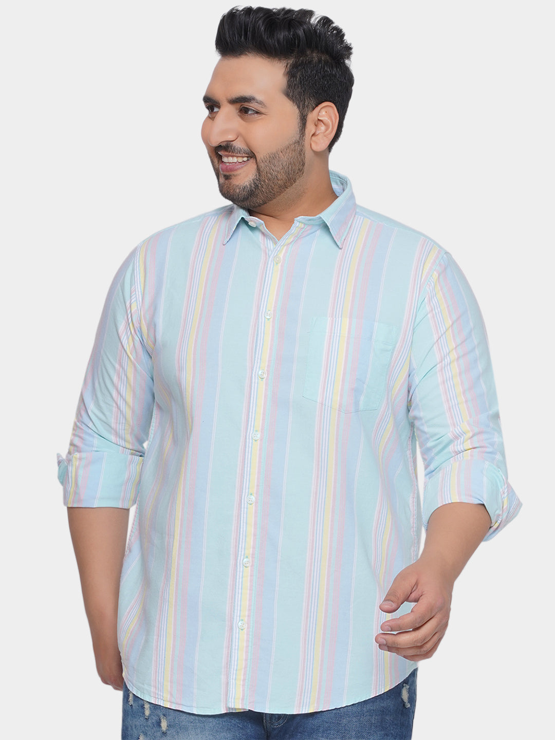1_cd1909c9-1cdf-469e-aa84-a28ea95dd8ce.jpg Plus Size Men Regular Fit Cotton Multicolour Striped Full Sleeve Casual Shirt - Image 1