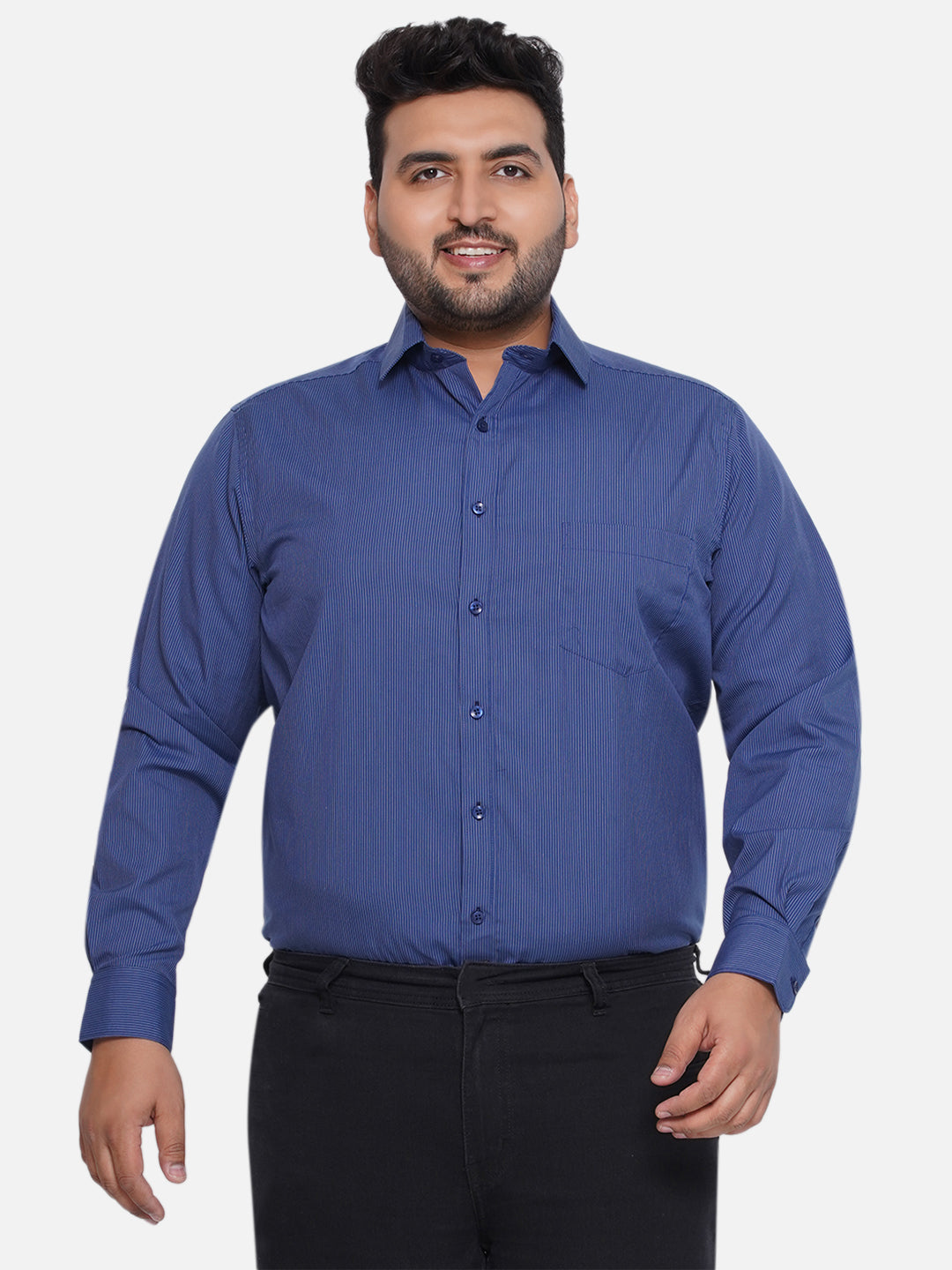 1_e9715269-046a-406c-81a2-317a7439258a.jpg Plus Size Men Regular Fit Blue Striped Cotton Casual Shirt - Image 1