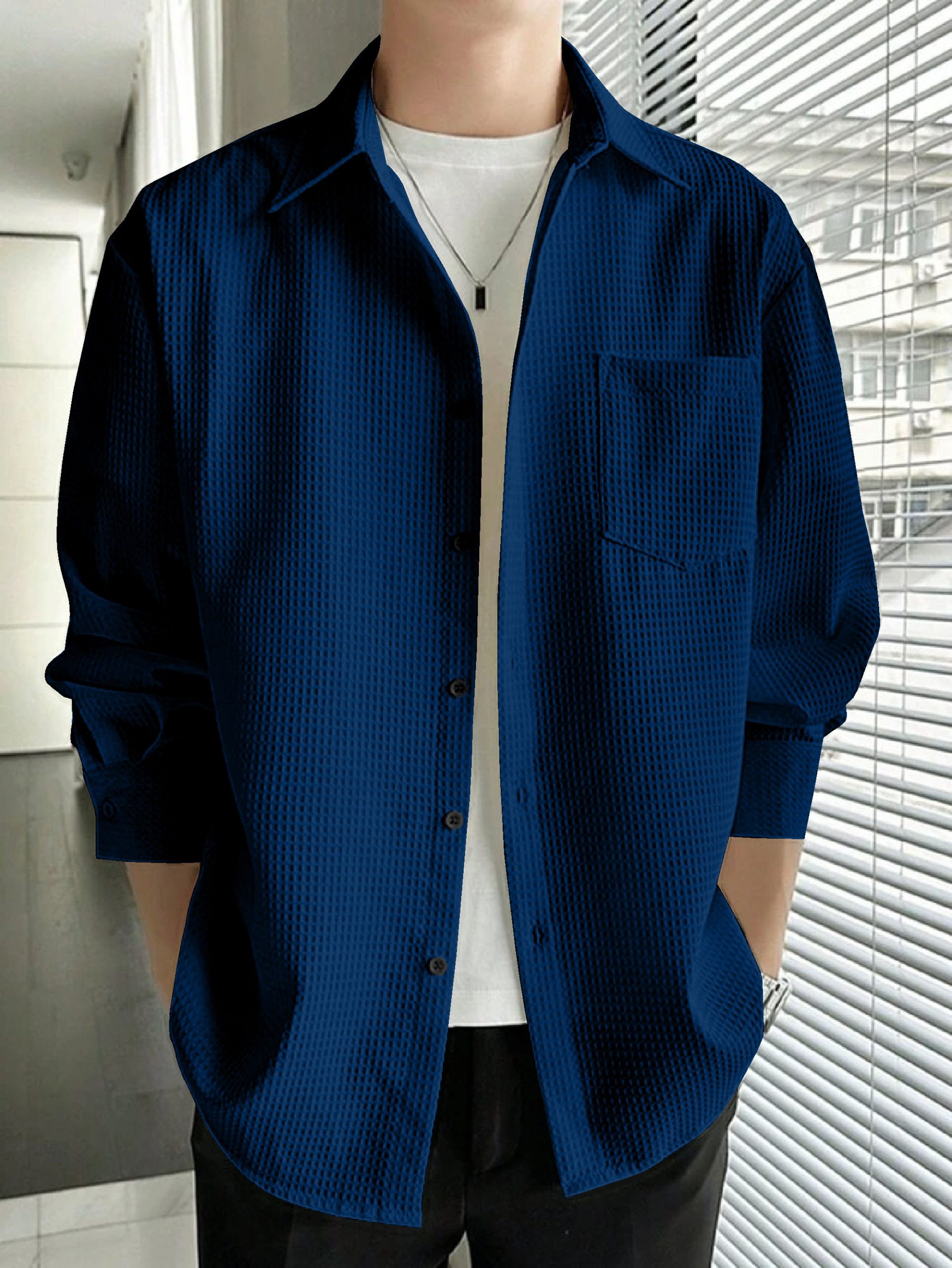 27-scaled-1.jpg Full Sleeve Imported Waffle Men’s Blue Shirt - Image 1