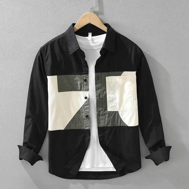 3.1_e6c5ee75-894f-4c60-8933-85e2a2ada746.jpg Black patch work full sleeve shirt - Image 1