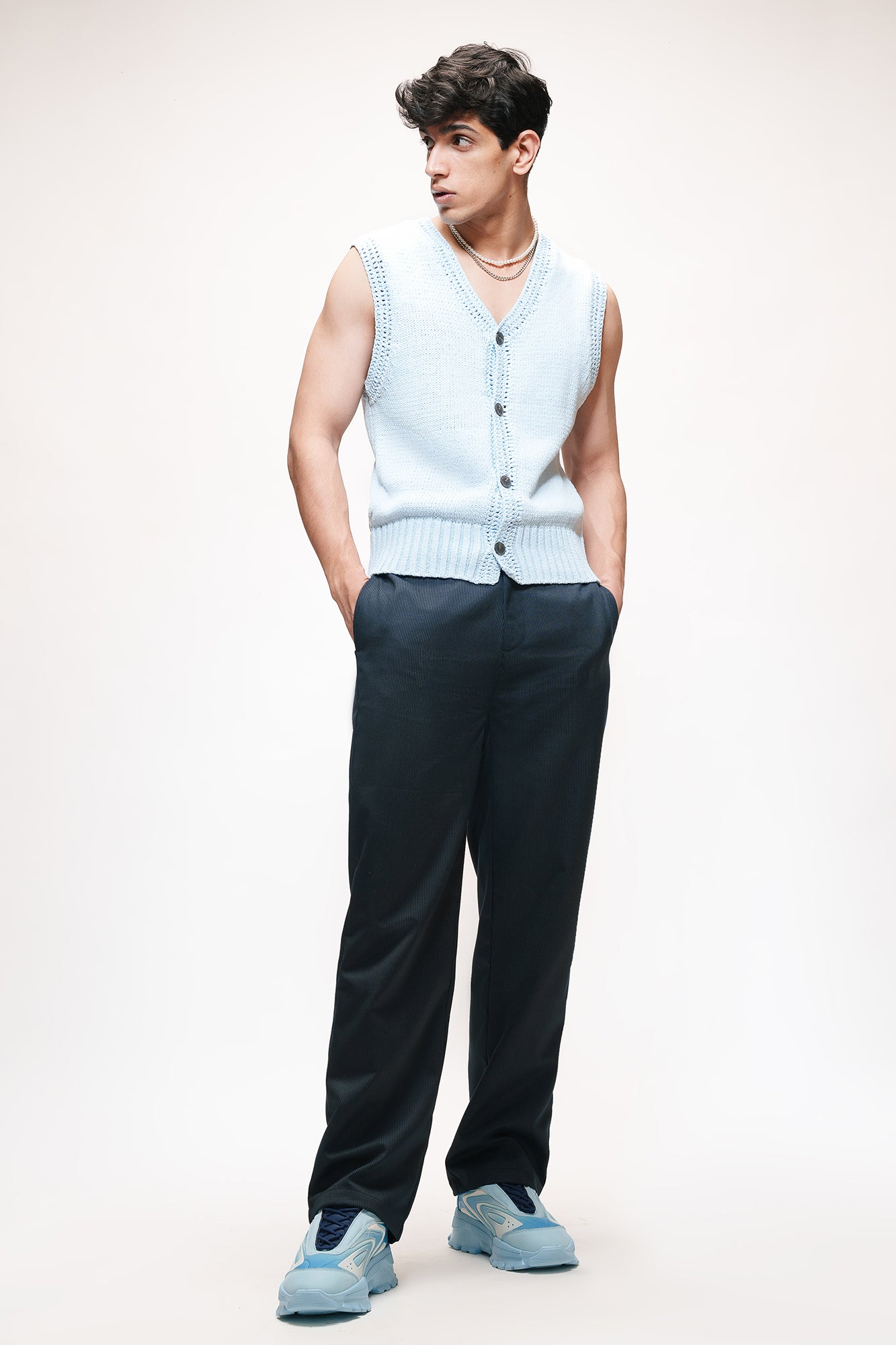 31STSTRETCH0449.jpg Super Navy Tailored Look Straight Pinstripe Pants for Men - Image 1
