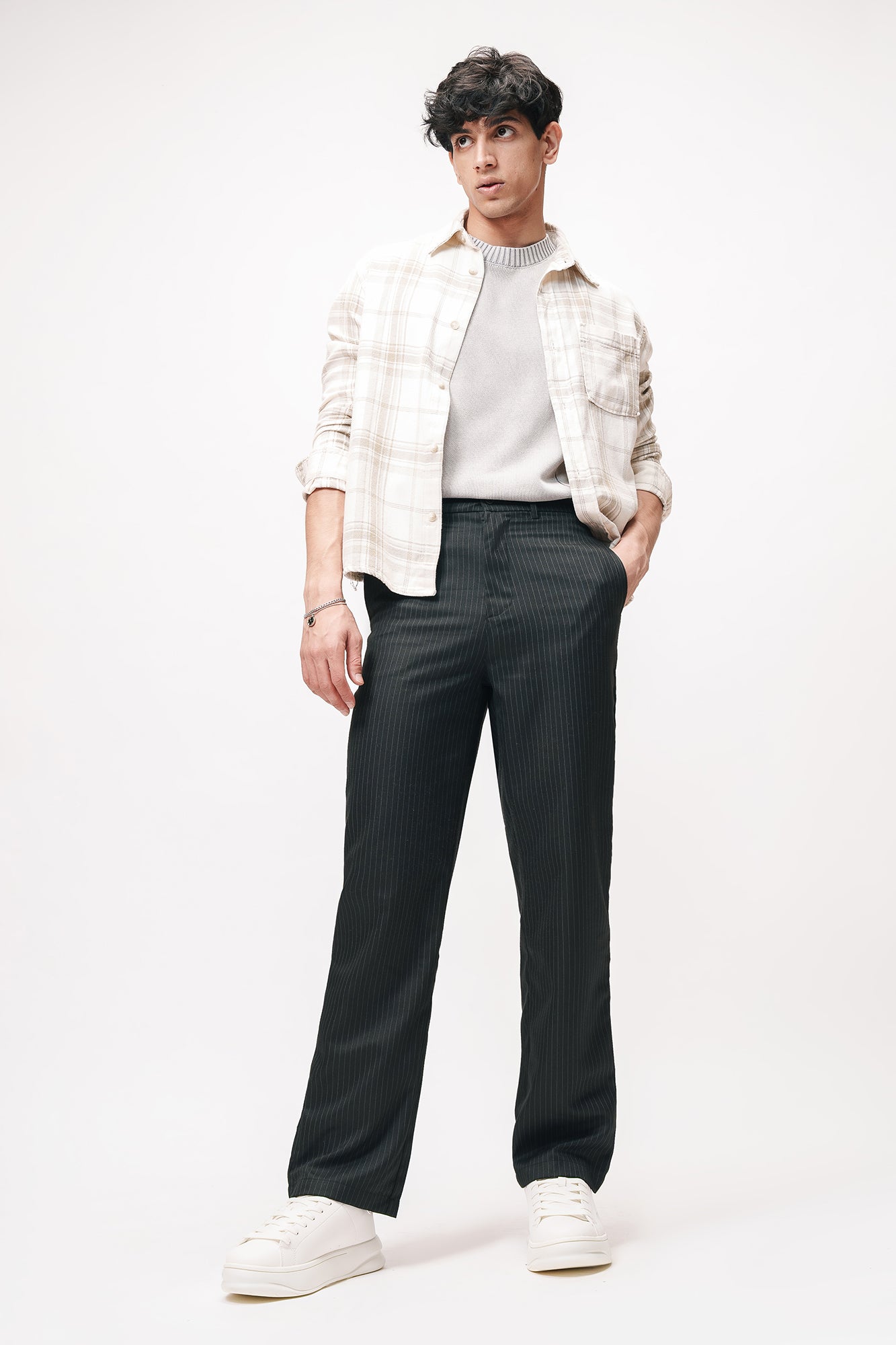 31STSTRETCH1156.jpg Dapper Black Tailored Straight Pinstripe Pants for Men - Image 1