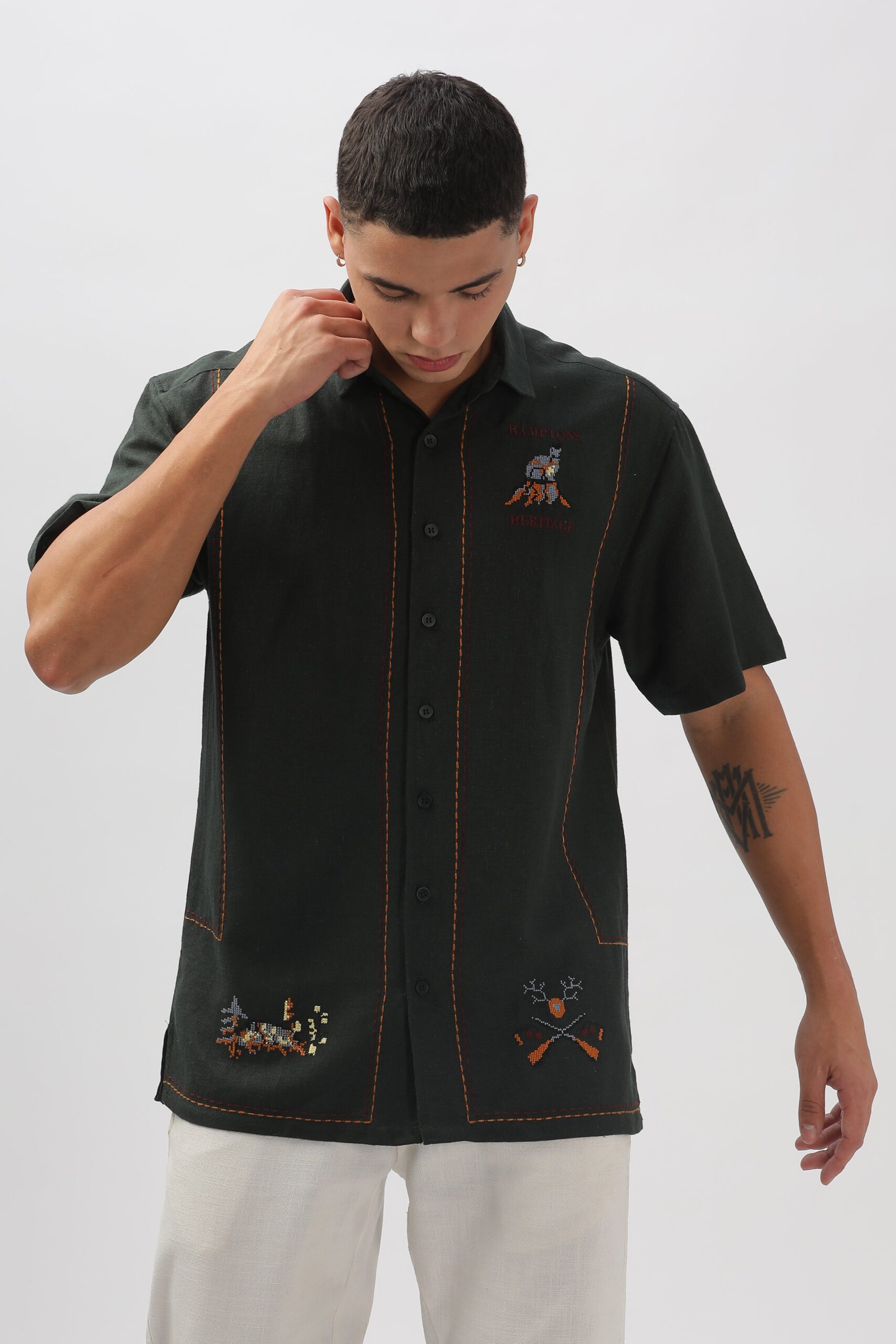 527A6841-scaled-1.jpg Green All-Over Embroidered Box Fit Fashion Shirt - Image 1