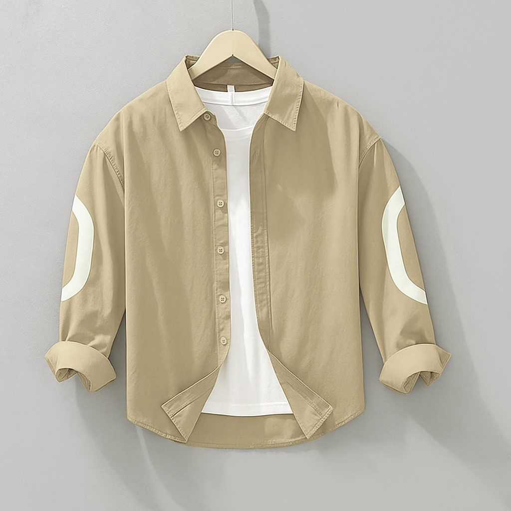 537hdbesk.png Beige color cut-pest long sleeve mens shirt - Image 1