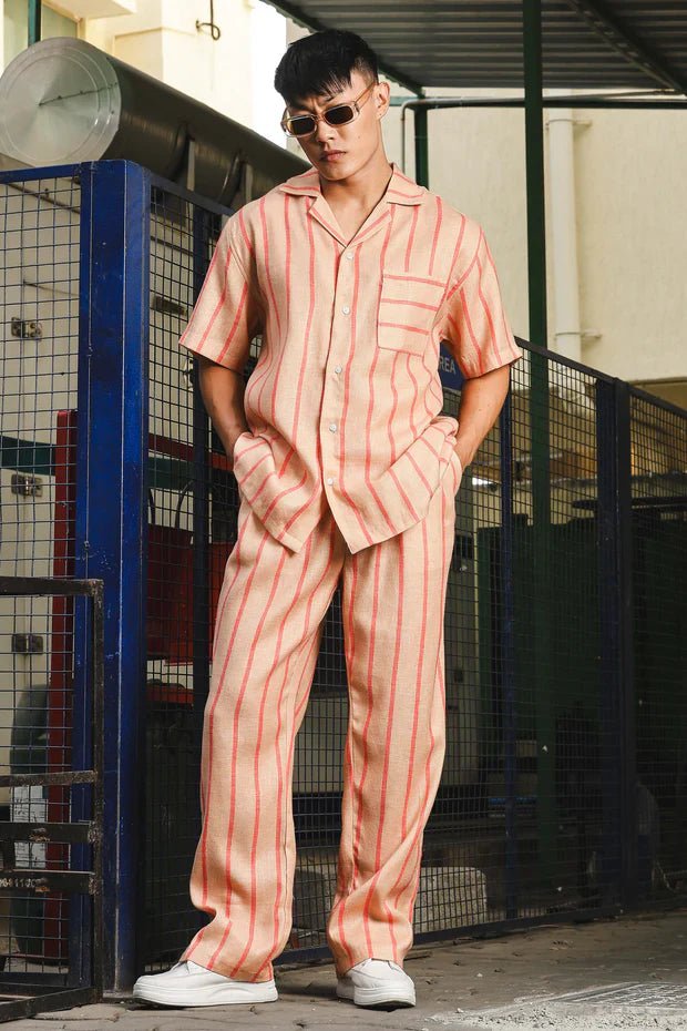 5_b4d13e85-8c01-42b1-b191-dfc176f96d68.jpg Beige & Orange Linen Blend Casual Relaxed Fit Short Sleeve Shirt & Gurkha Pants Co-Ord Set - Image 1