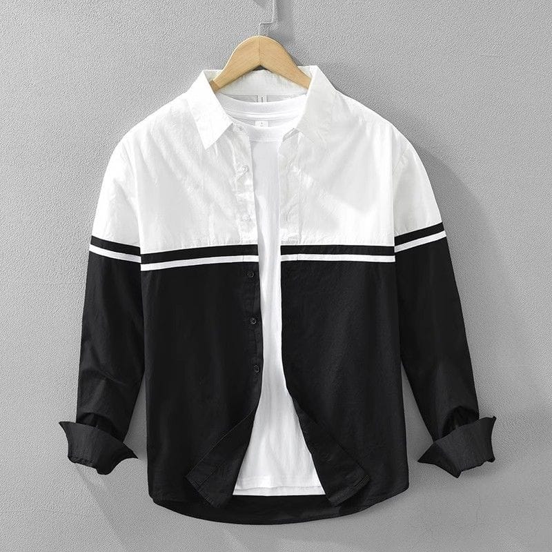 6.1-1.jpg Men’s White & Black Patchwork Long Sleeve Shirt - Image 1