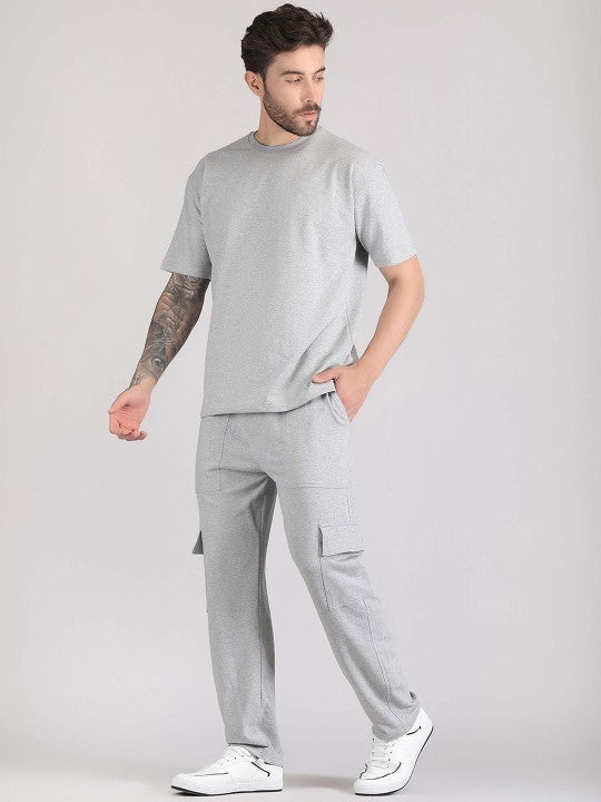 6b4709fa-8d1d-4402-bdf5-dfffb1ddaf8d1726394619480-Raxedo-Pure-Cotton-T-Shirt-With-Trousers-4091726394618984-1.jpg Round Neck Pure Cotton T Shirt & Cargo Jogger Co Ords Set - Image 1