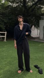 Old Money Classic Combo Shirt Set in All Black Royal Minimal Look Outfit - Image 2