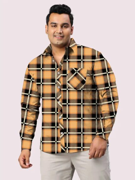 Black and Beige Check Pattern Men Plus Size Shirt