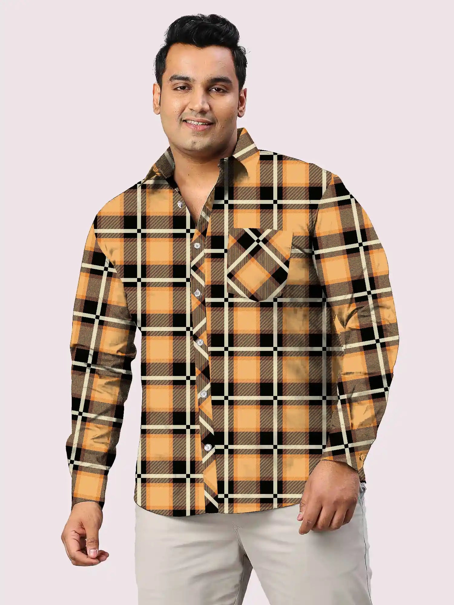 BlackBeigeChecks-Fcopy.jpg Black and Beige Check Pattern Men Plus Size Shirt - Image 1