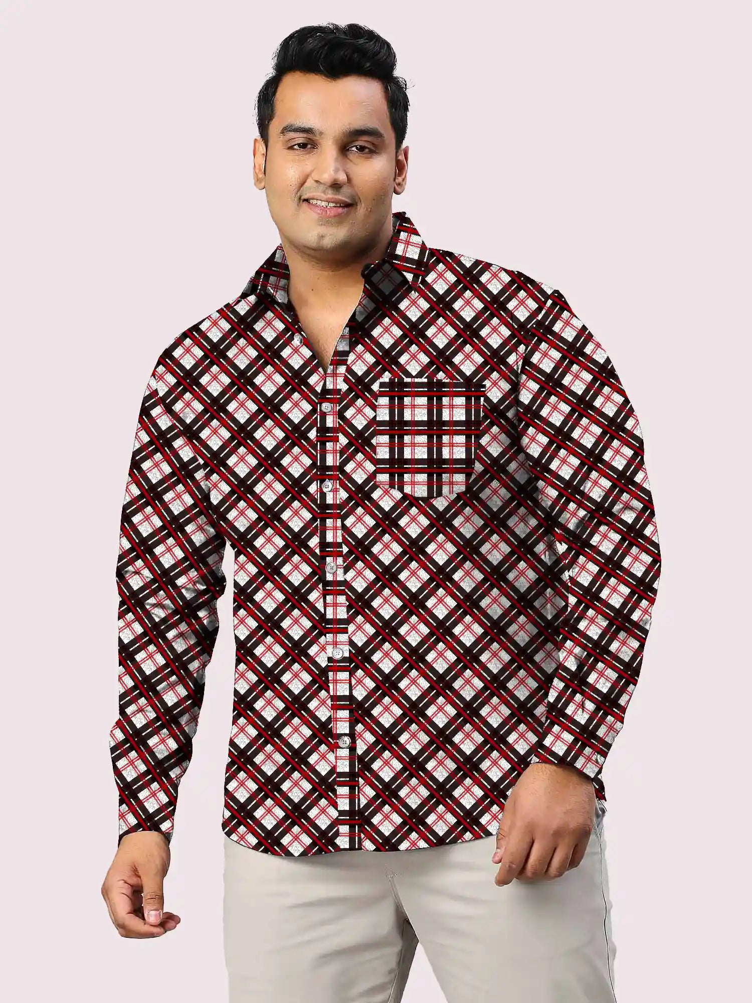 BlackandRedPlaidChecks-Fcopy.jpg Black and Red Plaid Check Men Plus Size Full Sleeve Shirt - Image 1