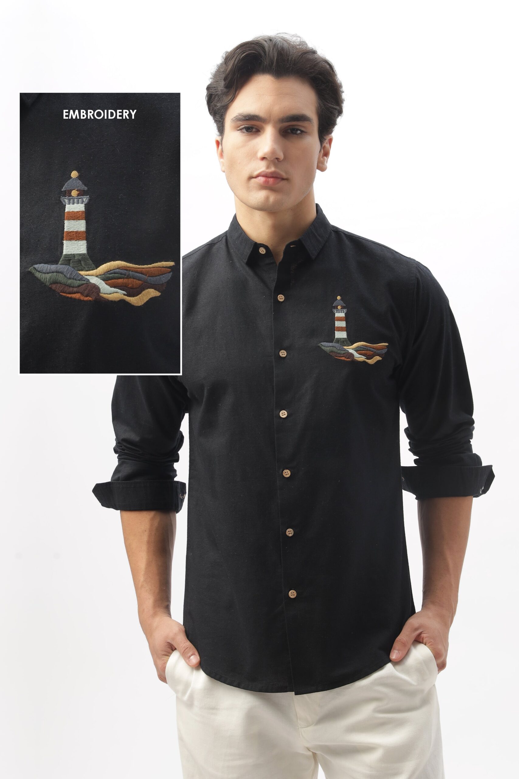CSP0004_2_641430a5-c022-4ee0-8467-01a50c57b575-scaled-1.jpg Lighthouse Pure Cotton Embroidered Summer Casual Shirt - Image 1