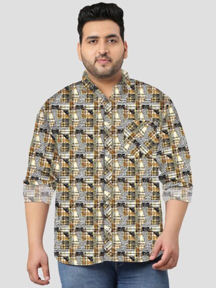 Check and Stripe Fusion Men Plus Size Cotton Shirt