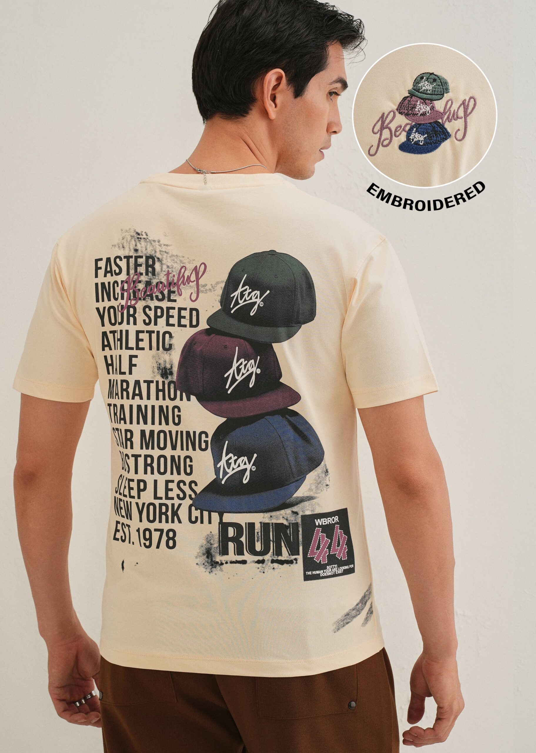 CreamBackPrintRegularFitT-Shirt_5-scaled-1.jpg Cream Back Print Regular Fit Cotton T Shirt - Image 1