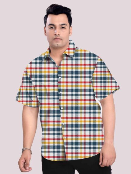 Scottish Check Pattern Men Plus Size Half Sleeve Shirt