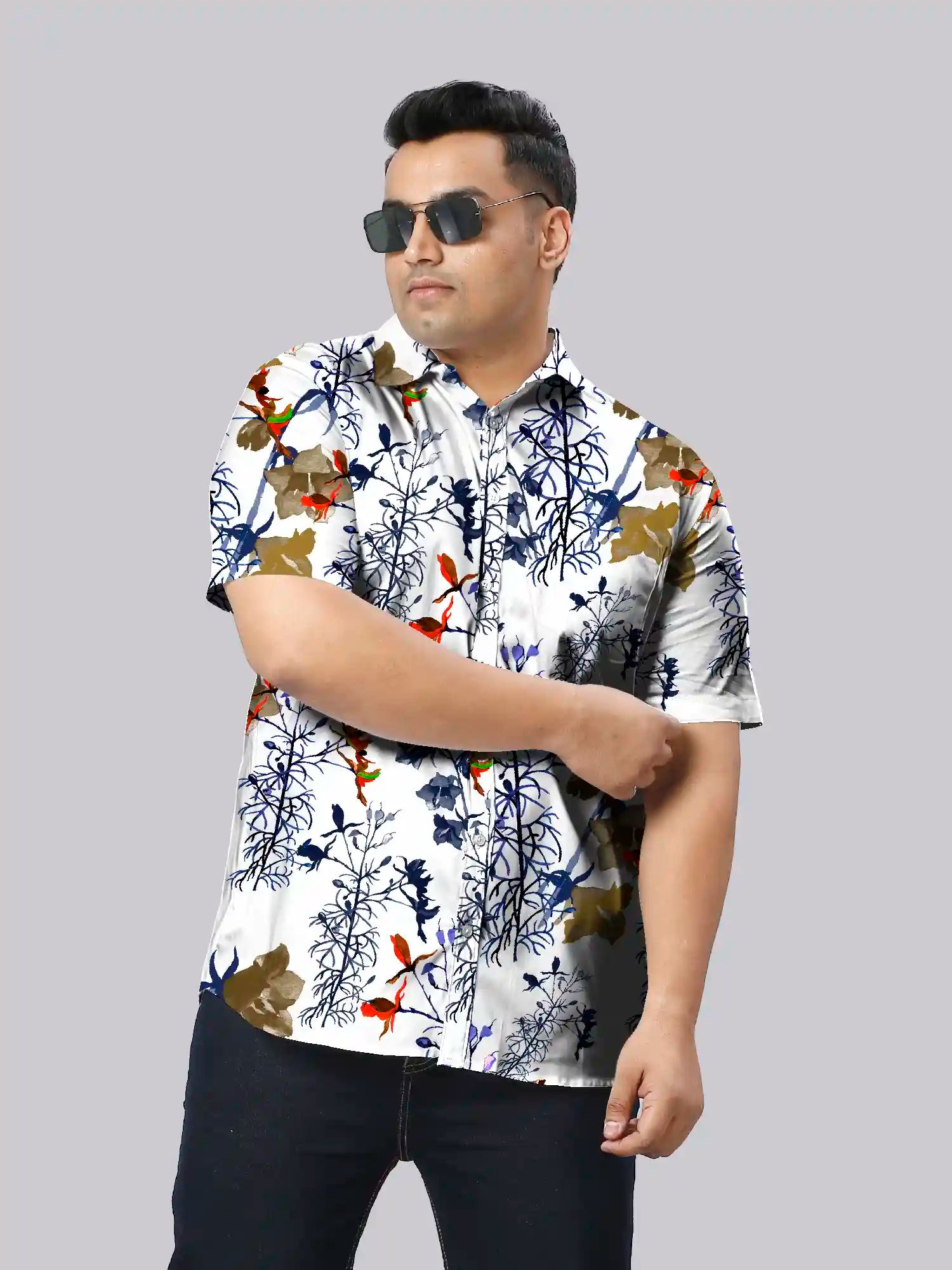 GFCDPH-11226-BluebellsWildFlowers-F.jpg Bluebells Wild Floral Men Plus Size Half Sleeve Shirt - Image 1