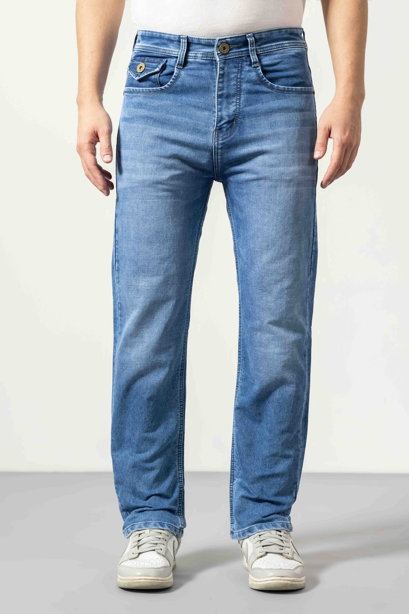GSLSSDNMJAN026BLUE-1.jpg Blue Washed Straight-Fit Casual Denim Jeans - Image 1