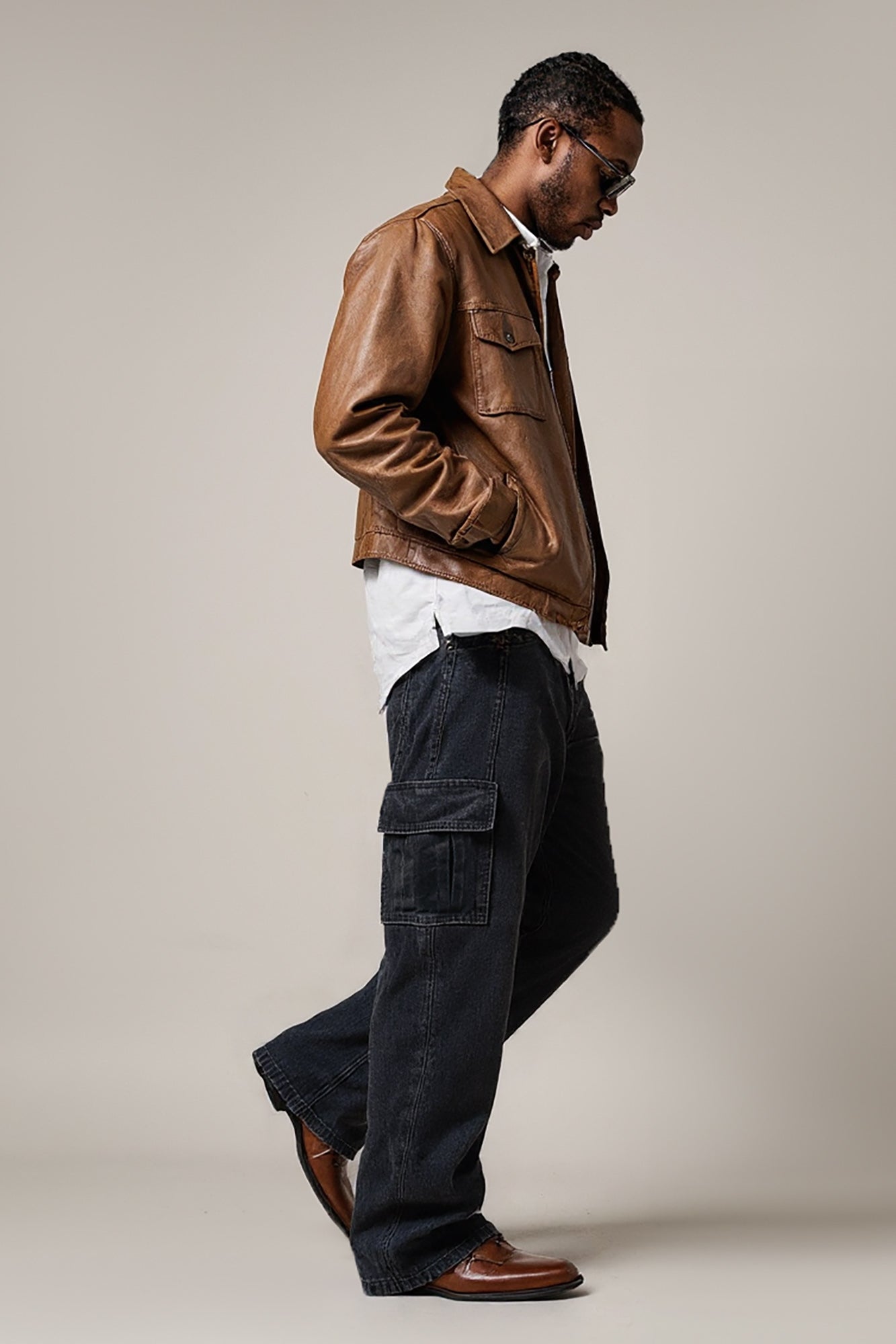 MENS17167_Men.jpg Coal Black Streetwear Baggy Straight Cargo Denim - Image 1