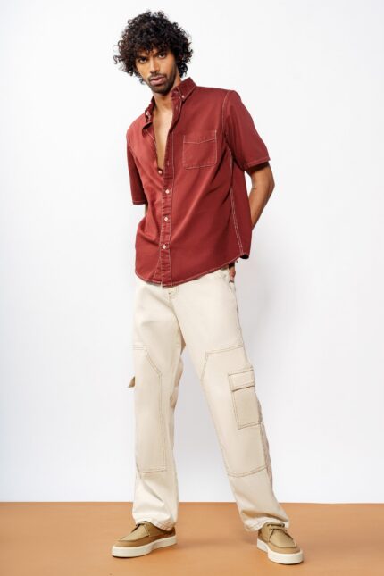 Classic Ecru Carpenter Pocket Baggy Jeans for Men