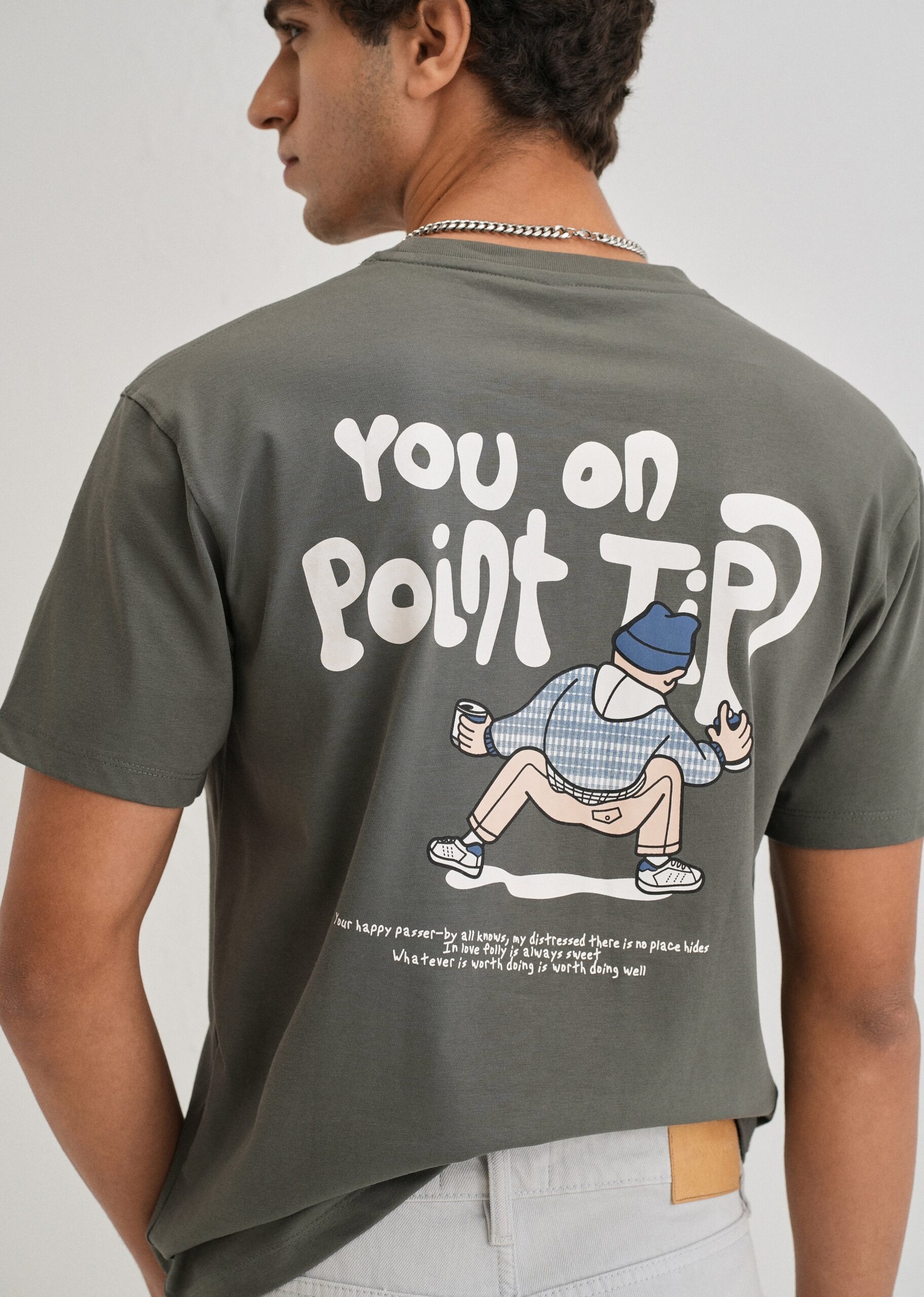 Moss_Green_Graphic_Printed_T-shirt-scaled-1.jpg Moss Green Graphic Printed Cotton T Shirt - Image 1