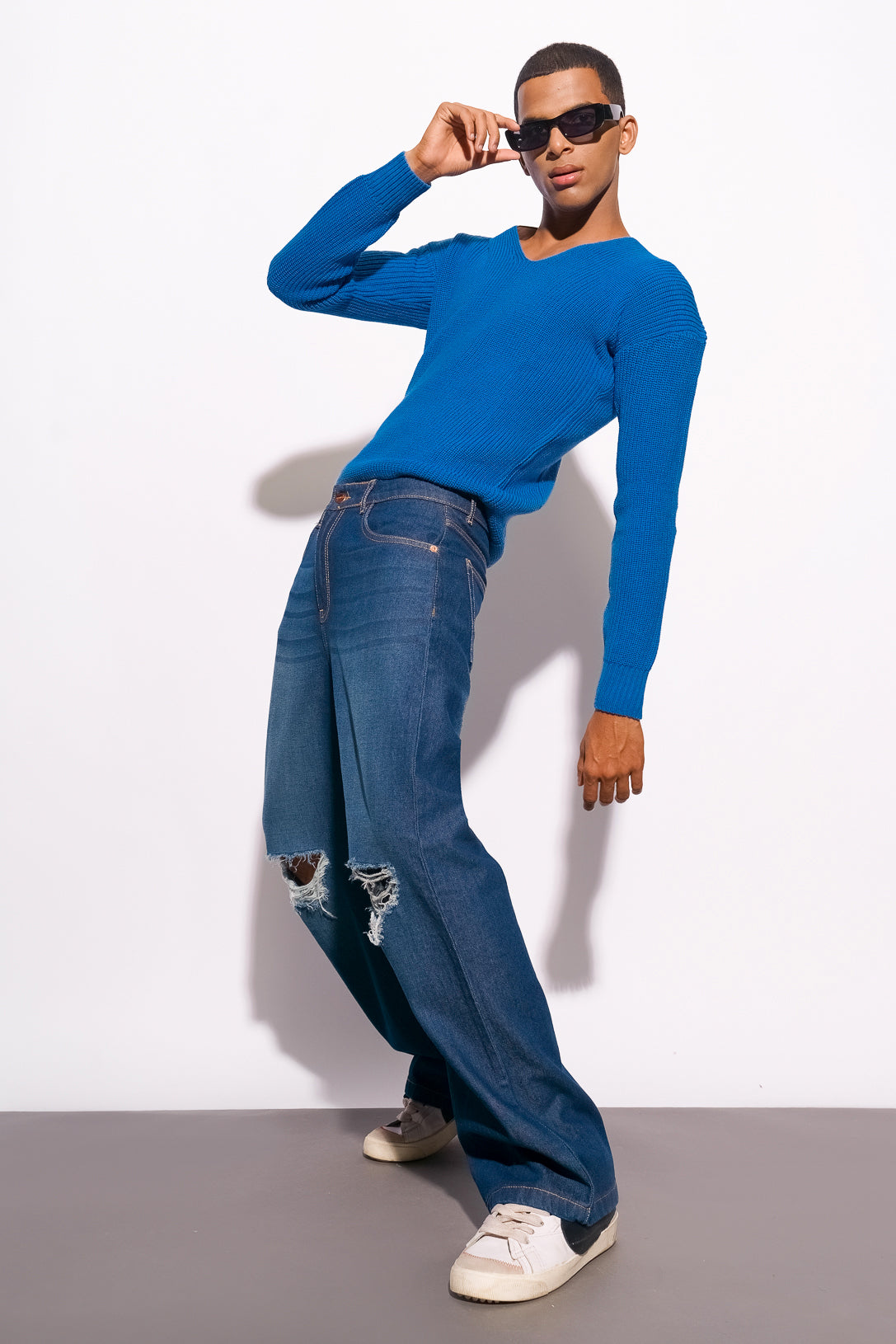 NewE02579-Edit.jpg Midnight Blue Heavy Distress Statement Wide-Fit Jeans - Image 1