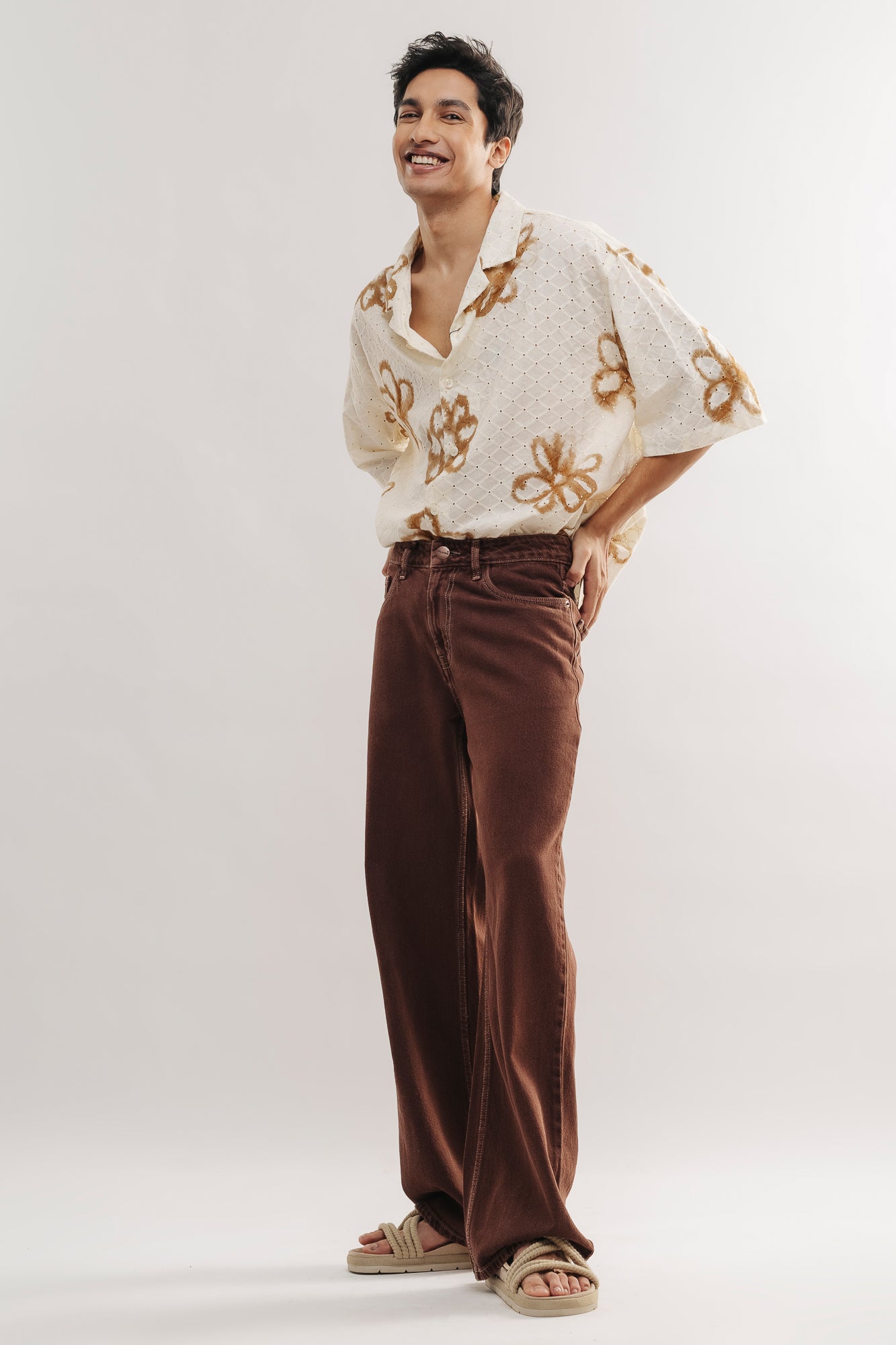 PAL05196.jpg Brown Earth Tone Classic Straight-Fit Denim Jeans - Image 1