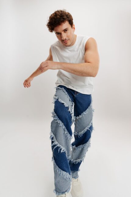 Men?s Peeled Blue Vintage Wash Straight Denim Jeans
