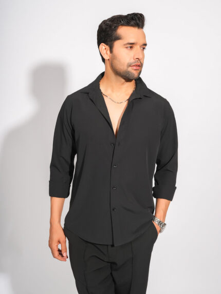 Black Solid Slim Fit Party Wear Premium Shirt