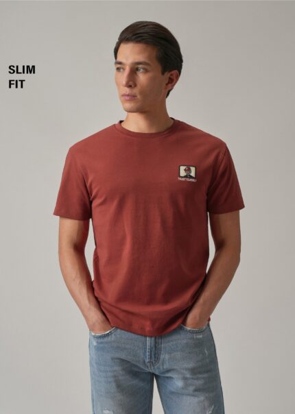 Red Printed Slim Fit Cotton T Shirt