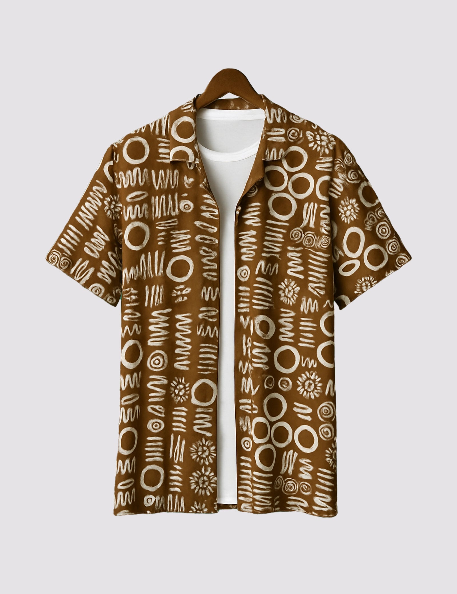 ST_BROWN_MANDALA_1.jpg Brown Mandala Men’s Half Sleeve Casual Printed Shirt - Image 1