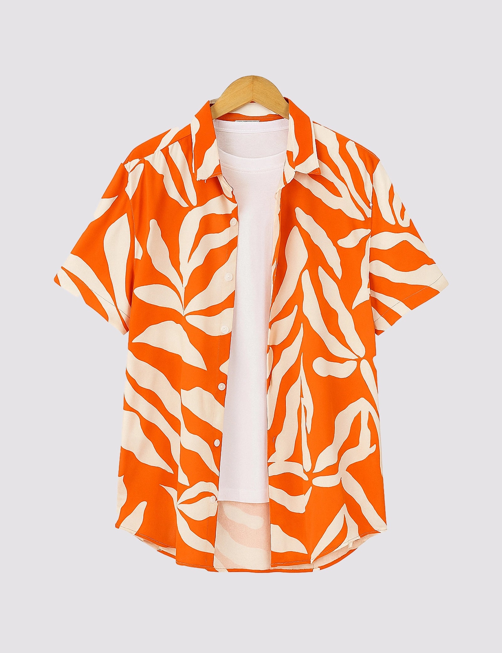 ST_ORANGE_LEAF_1.jpg Orange Leaf Men’s Half Sleeve Casual Printed Shirt - Image 1