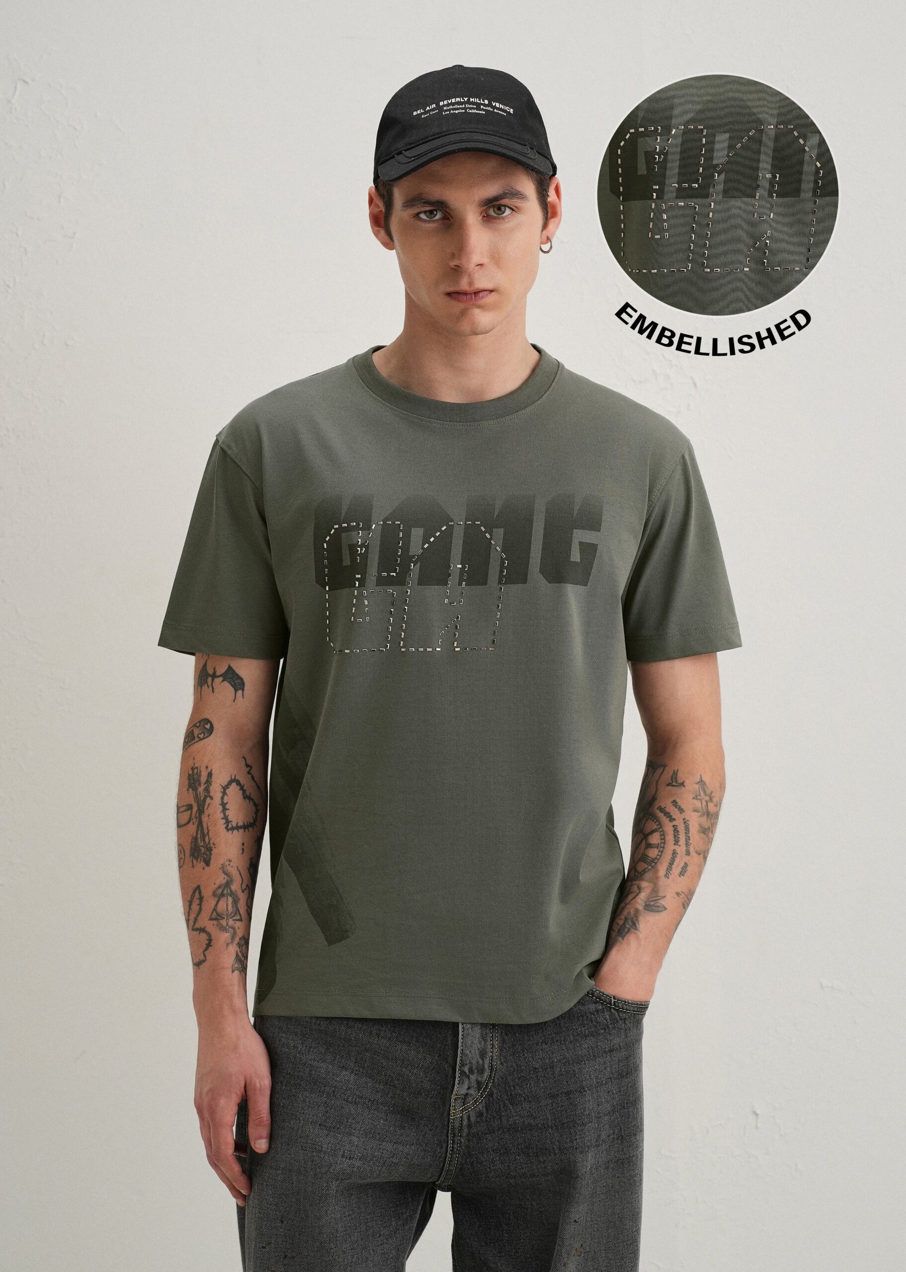 SageGreenEmbellishedT-Shirt_5-scaled-1.jpg Sage Green Embellished Cotton T Shirt - Image 1