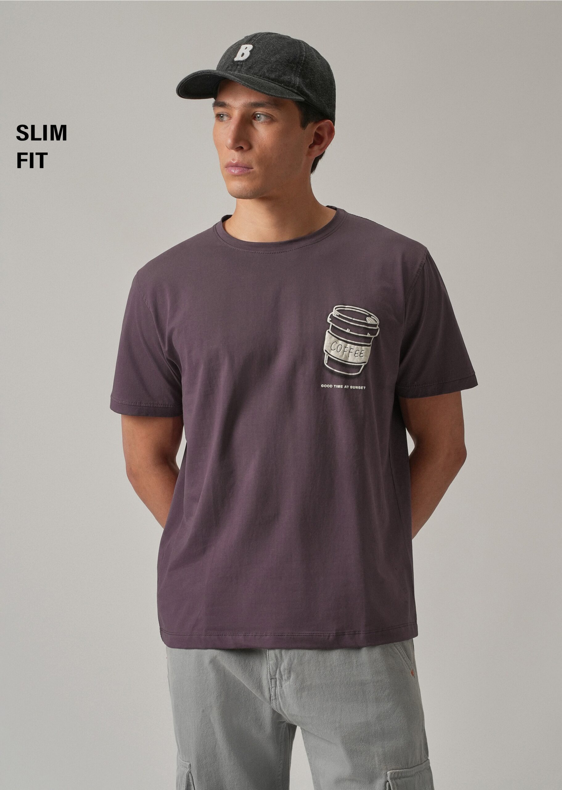 Violet_Printed_Slim_Fit_T-Shirt_1-scaled-1.jpg Violet Printed Slim Fit Cotton T Shirt - Image 1
