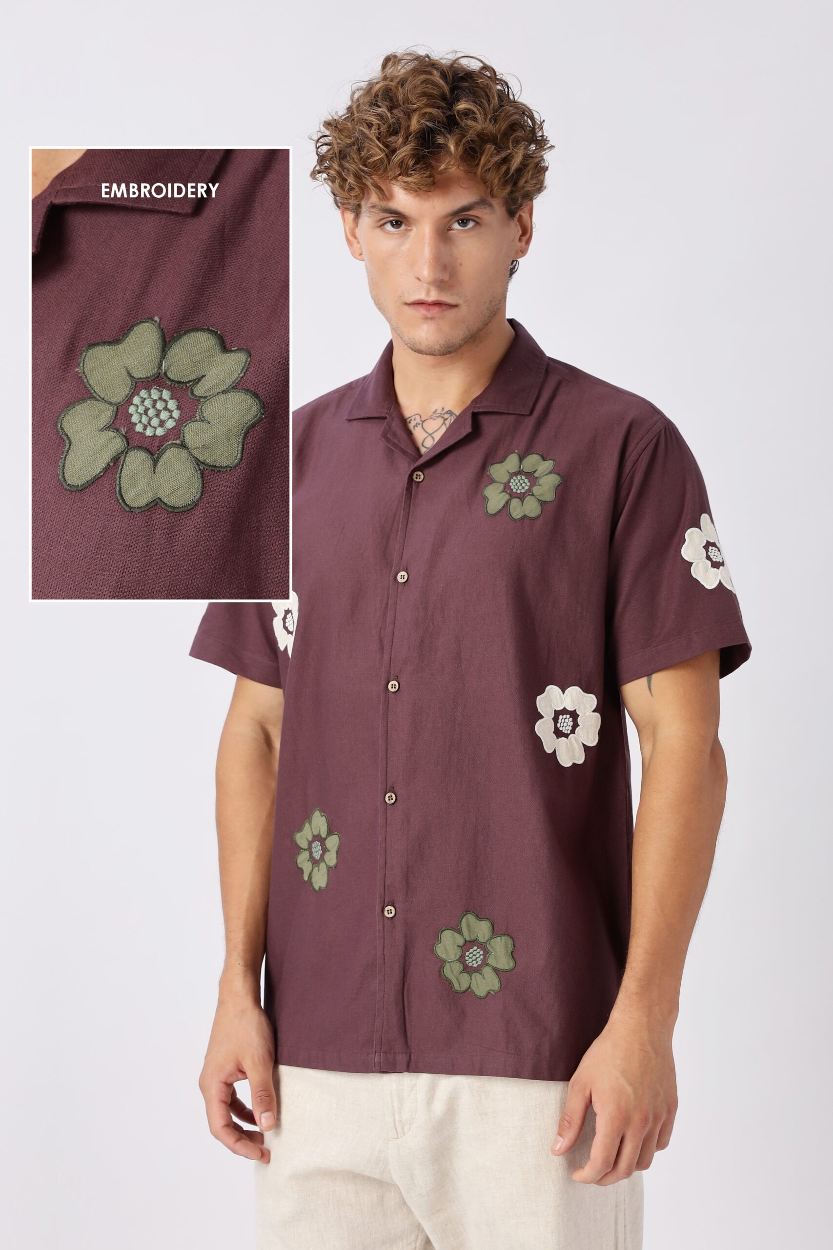 WEBSITECUTOUT_2ff4a506-2fa5-4405-96c5-c2fb690f78bc-scaled-1.jpg Wine Bloom Cuban Collar Floral Embroidered Shirt - Image 1