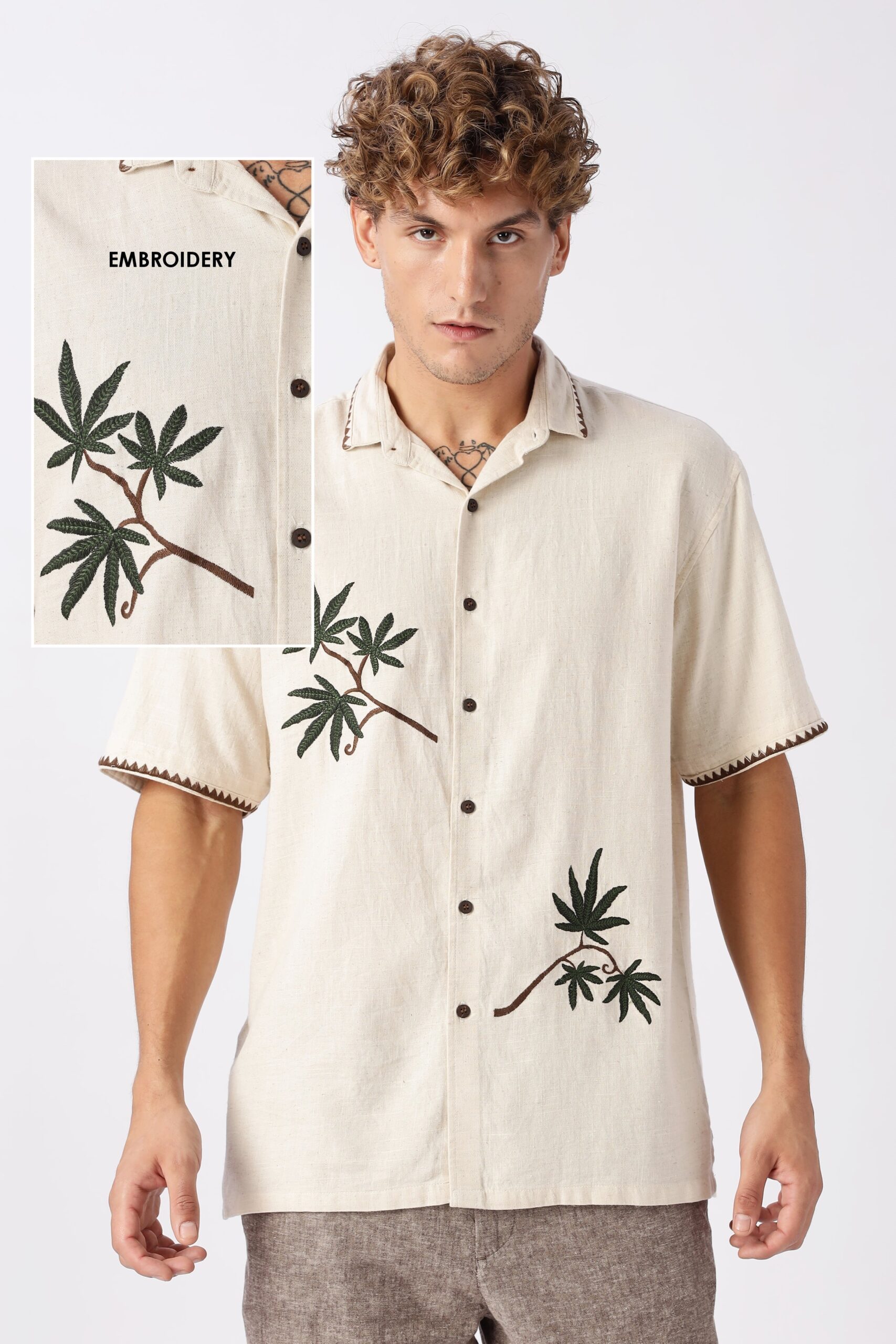 WEBSITECUTOUT_7db1dd13-d1d9-40cb-a305-3a4d637cf579-scaled-1.jpg Cannabis Sativa Beige Cuban Collar Embroidered Shirt - Image 1