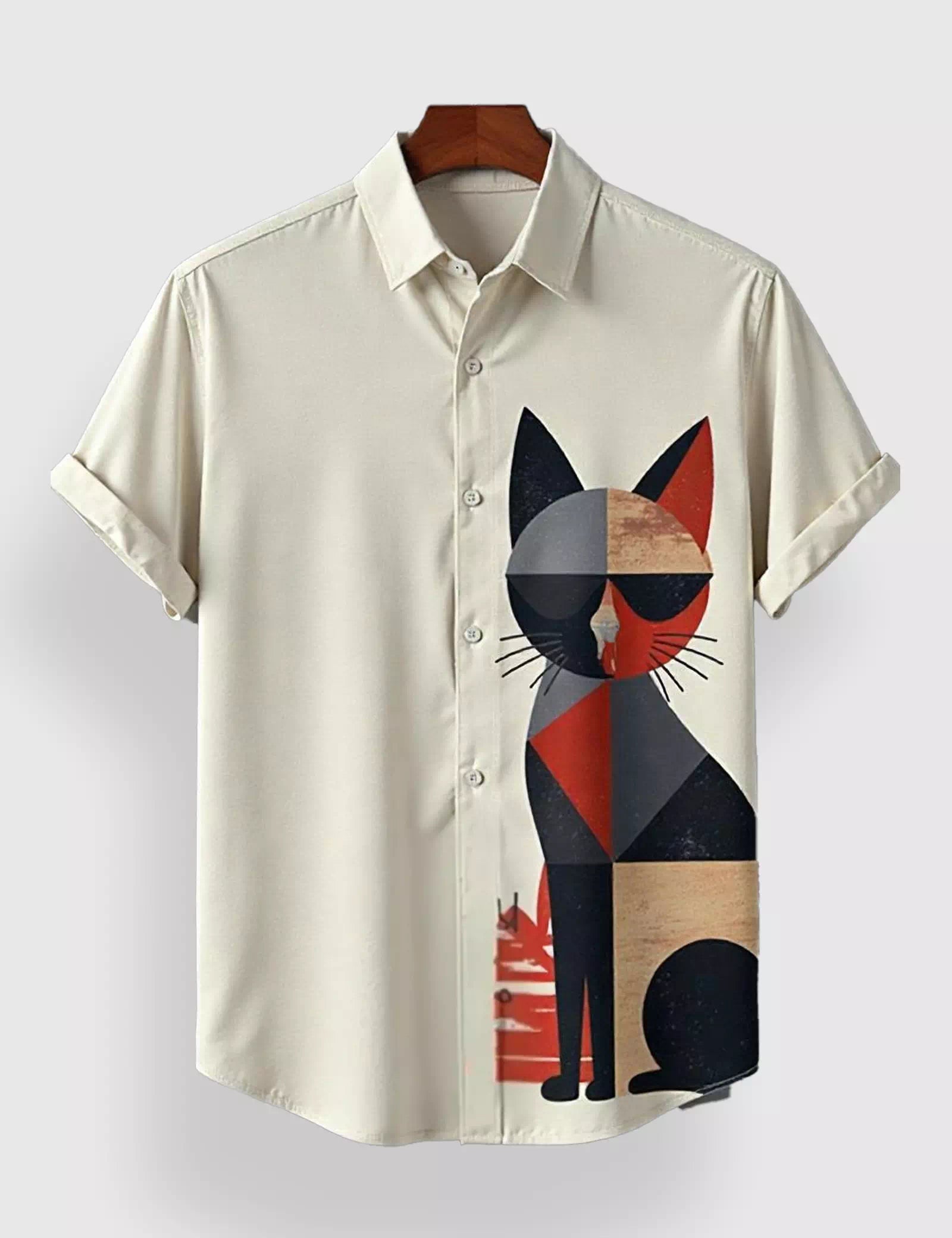 White_Multicat_4.jpg White Multicat Designer Men’s Half Sleeves Printed Shirt Exclusive - Image 1