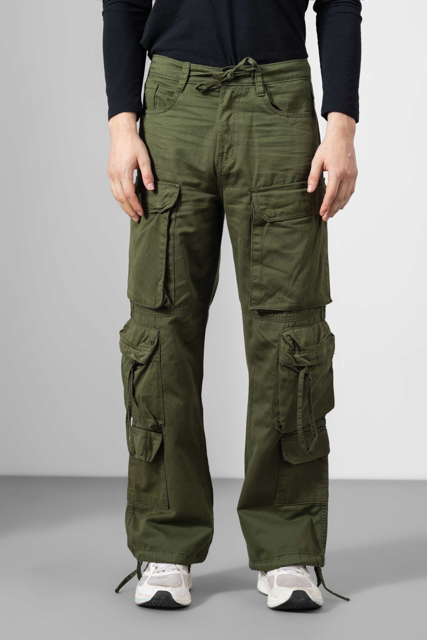 ZHP_6692.jpg Olive Green Everyday Wear Functional Cargo Pants for Men - Image 1