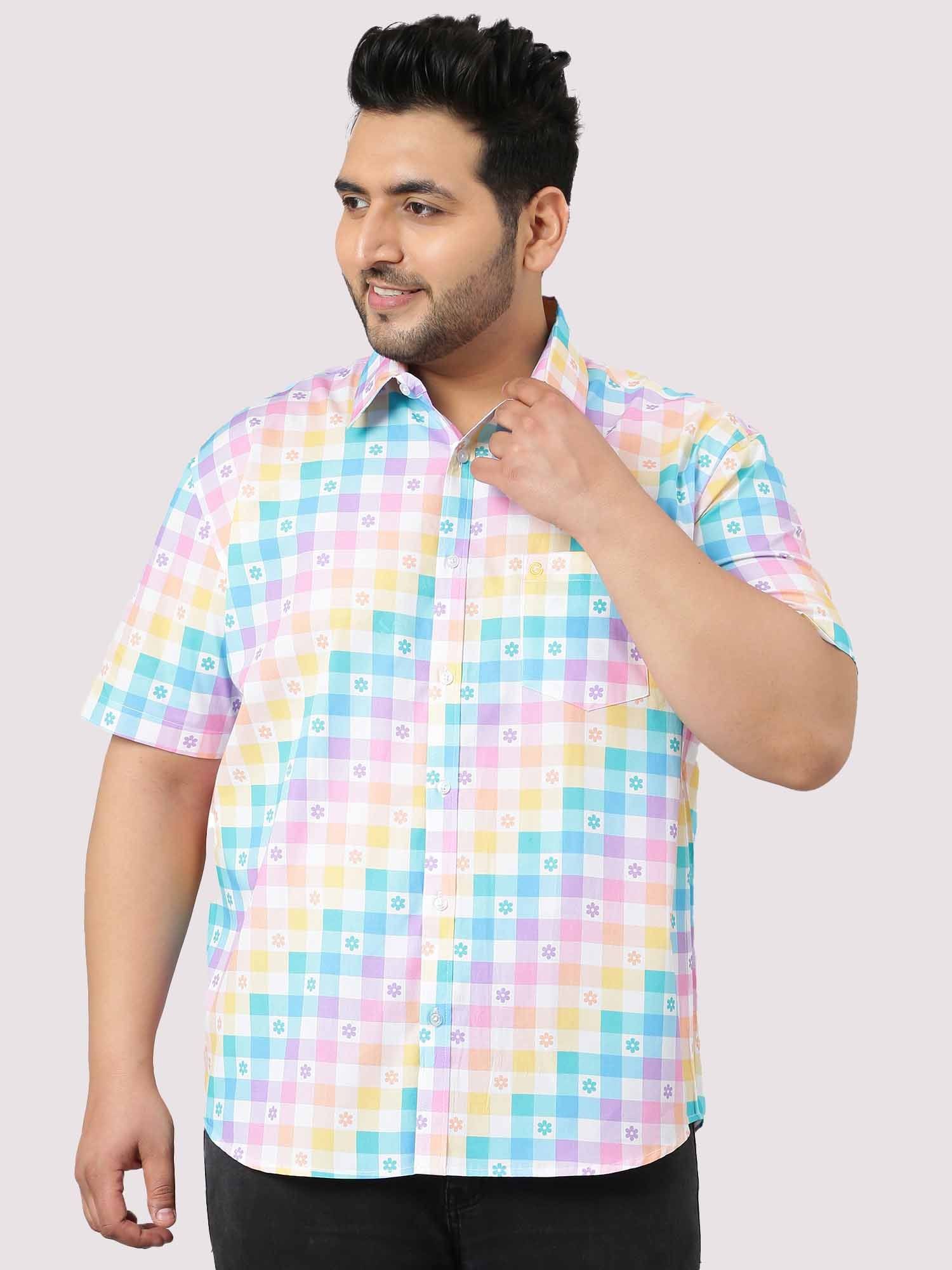 abstract-rainbow-checks-men-s-plus-size-guniaa-fashions-1.jpg Rainbow Checks Print Men Plus Size Casual Shirt - Image 1