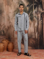 Men Melange Paneled Cotton Shirt With Trousers Co-Ord Set - Image 2