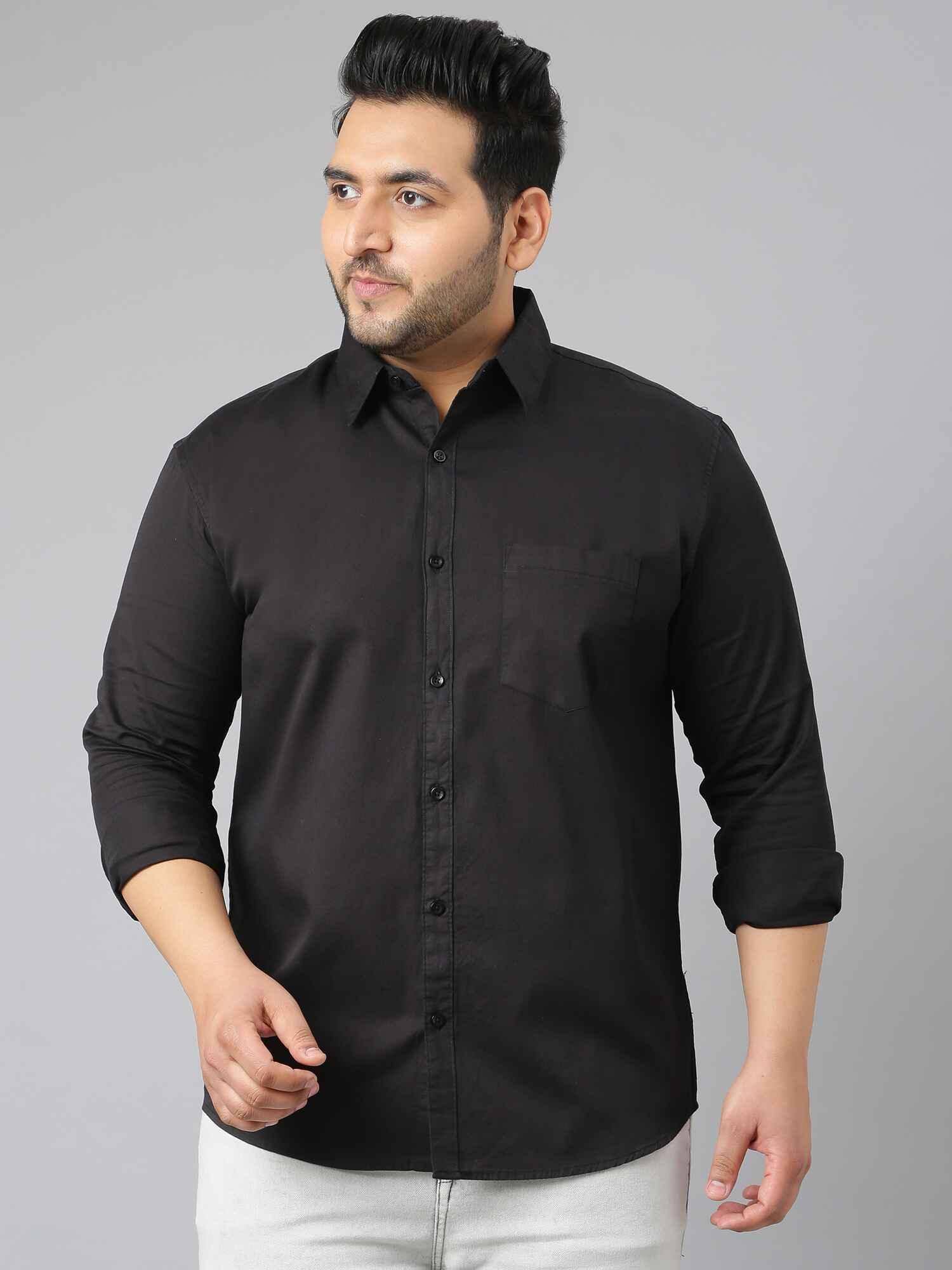 black-pure-cotton-full-sleeve-shirt-men-s-plus-size-guniaa-fashions-1.jpg Black Pure Cotton Full Sleeve Shirt Men Plus Size - Image 1