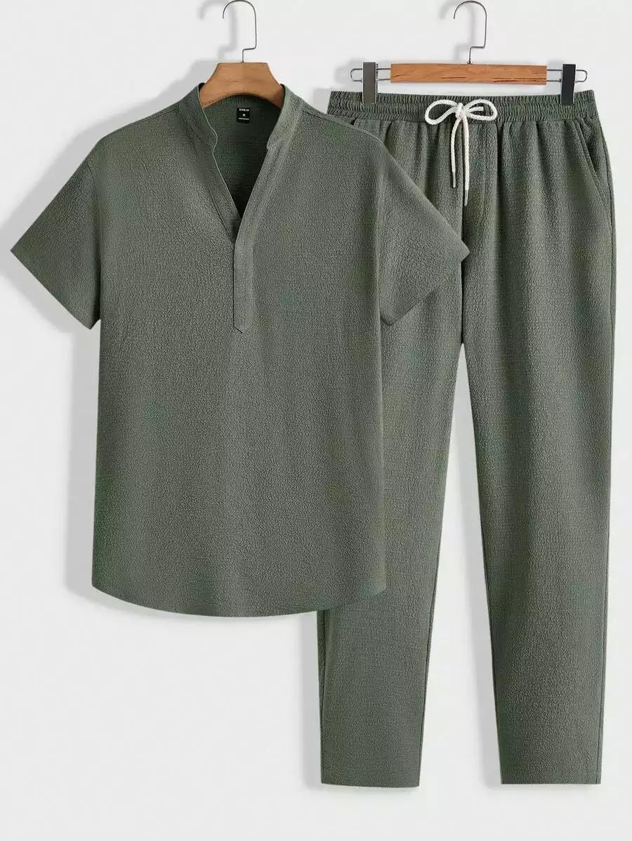 classy_solid_gray_1.jpg Solid Gray Color Mens Full Set Trouser And Shirt Half Sleeves - Image 1