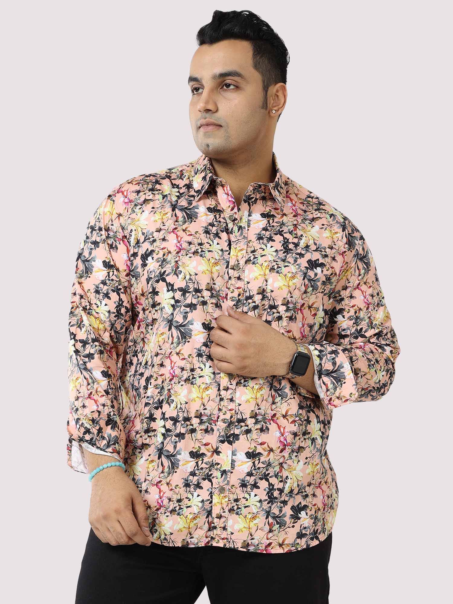 peachy-floral-digital-printed-shirt-men-s-plus-size-guniaa-fashions-1.jpg Peach Floral Digital Print Men Plus Size Shirt - Image 1