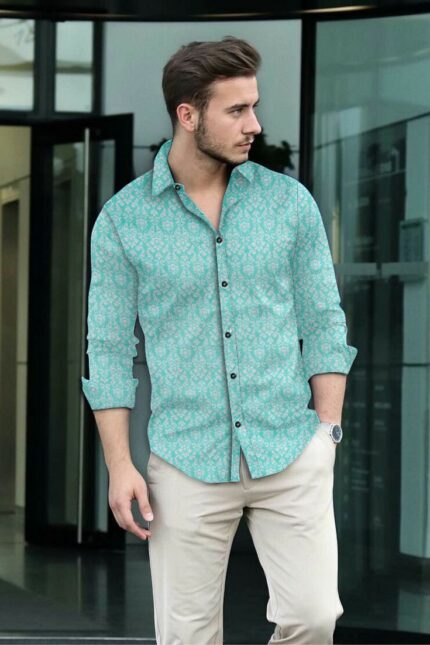 Casual Mint Blue Printed Shirt