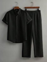Striped Short Sleeves Shirt With Trousers